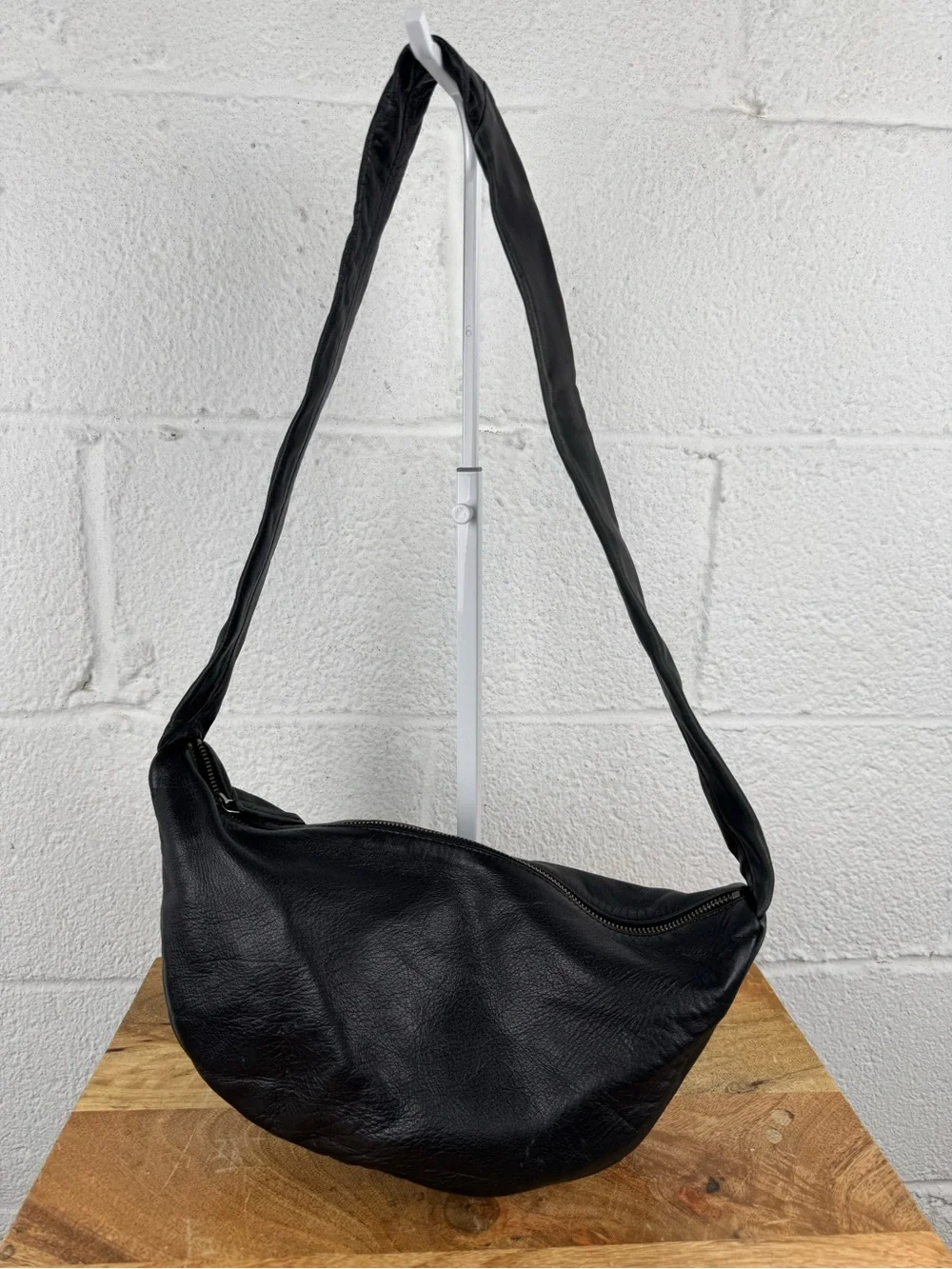 St. Agni Soft Crescent Bag Black Lambskin Leather Shoulder Bag